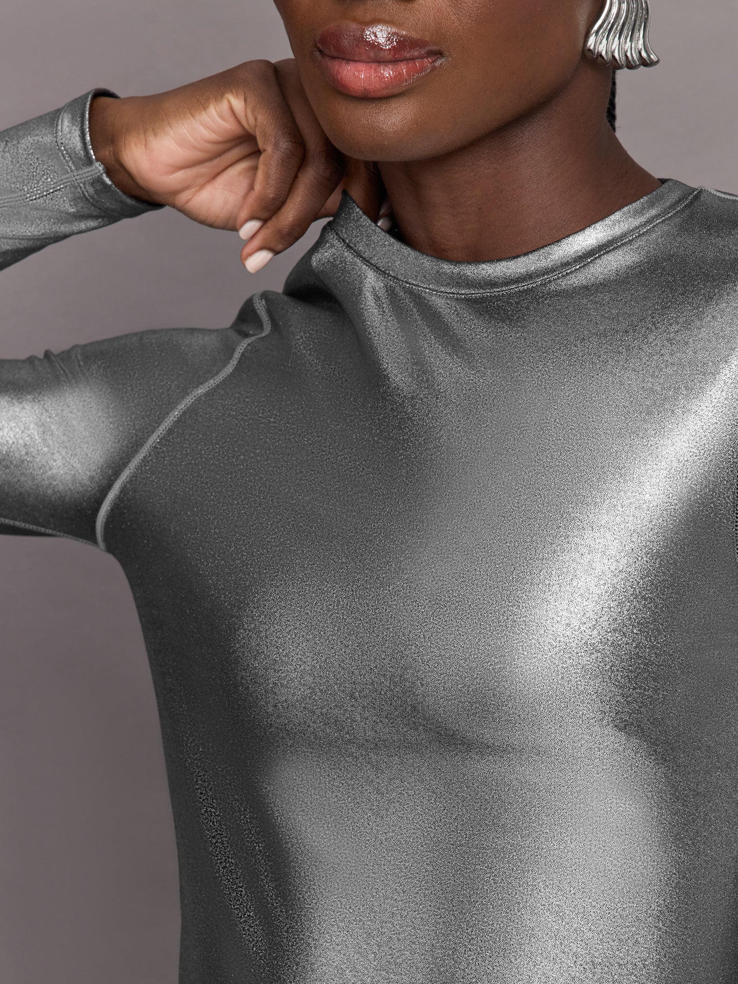 CARBON38 LiquidMetal Long-Sleeve Shirt in Shimmering Platinum Silver 